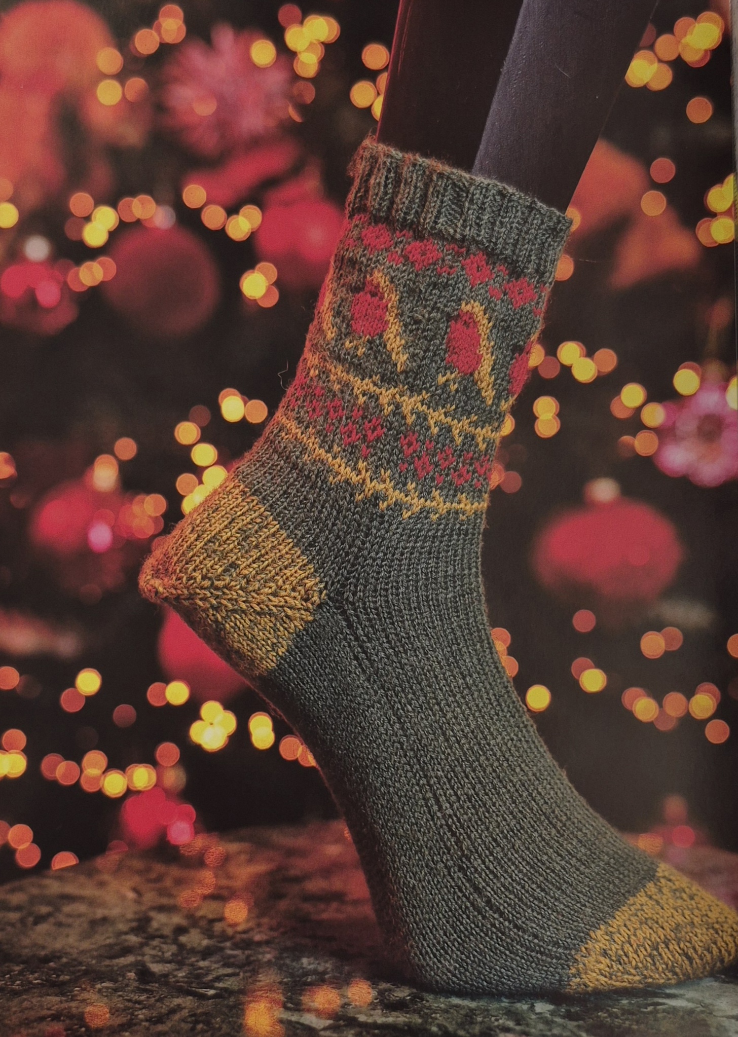 Chaussettes Rouge-Gorge du livre Chaussettes de Noël Tricot et Crochet avec M. Cey