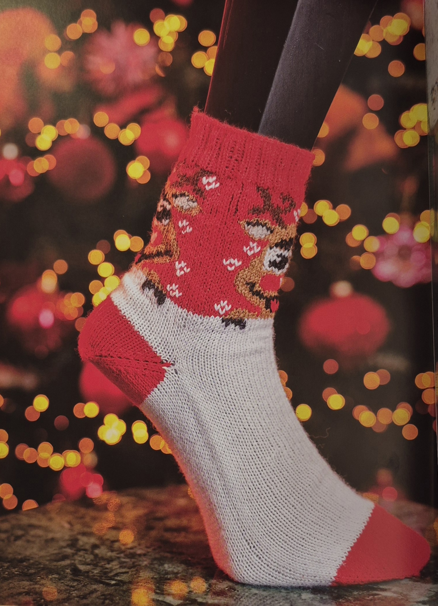 Chaussettes Rodolph du livre Chaussettes de Noël Tricot et Crochet avec M. Cey